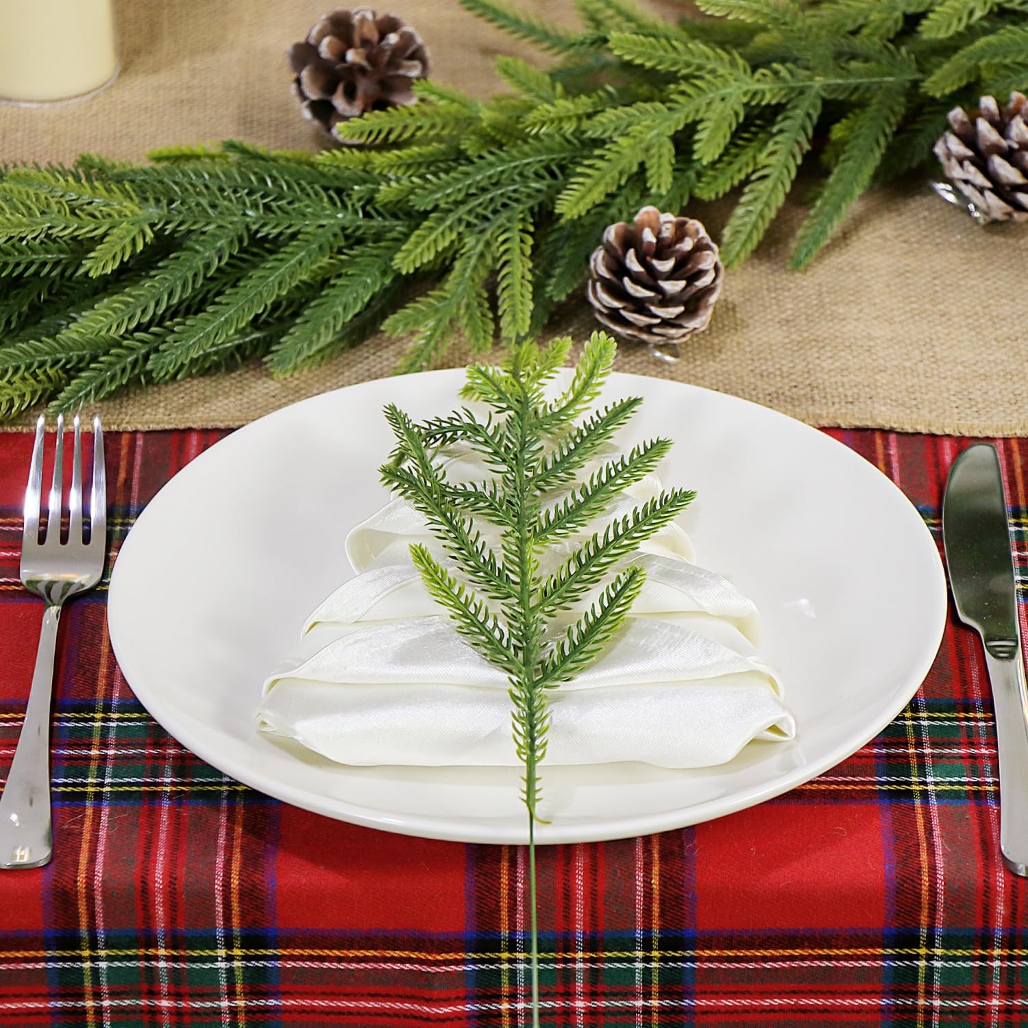 30 Pcs Christmas Real Touch Norfolk Stems, 15Inch Artificial Pine Branches Faux