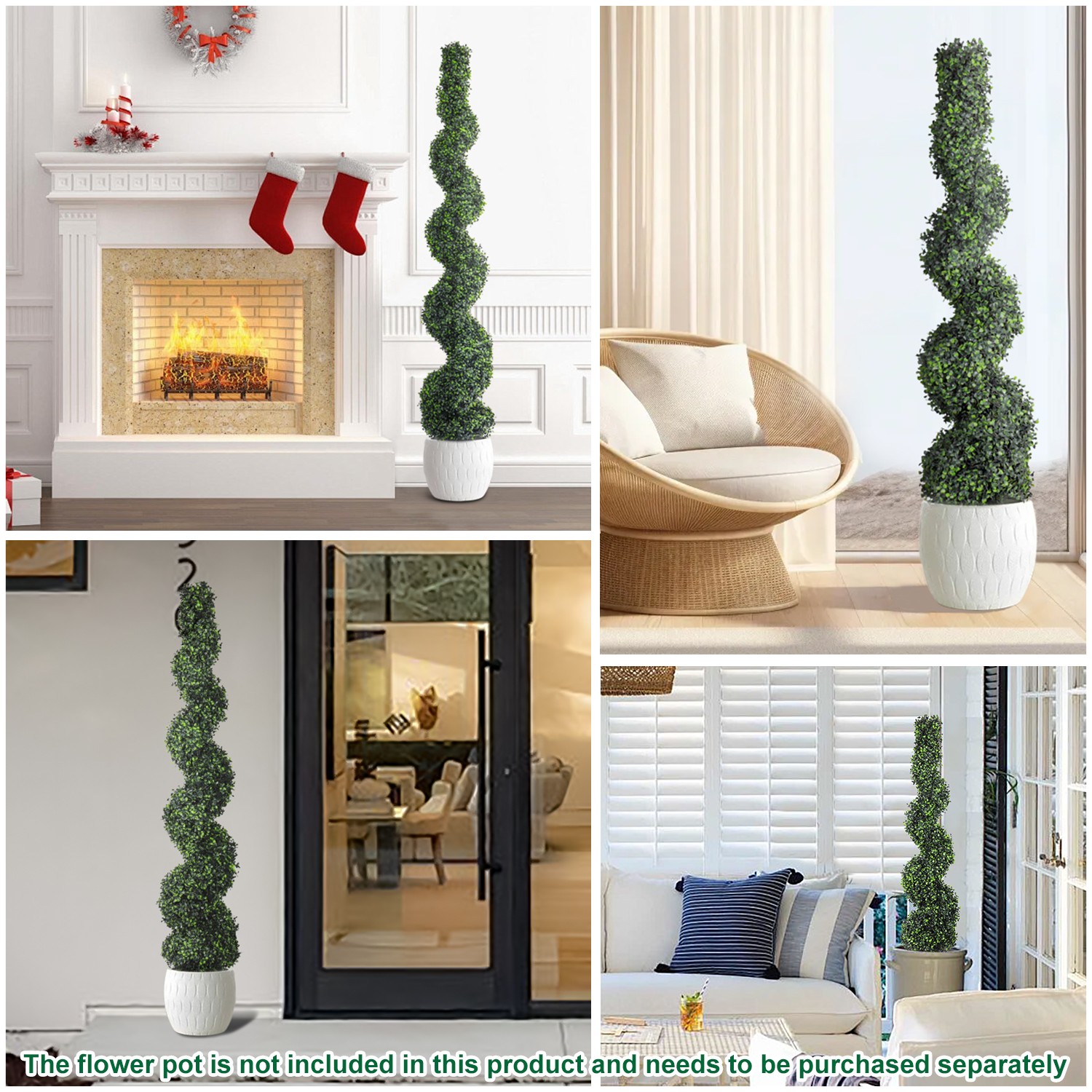 4’5’6′ Artificial Tree Fake Spiral Boxwood with Plastic Pot for Office