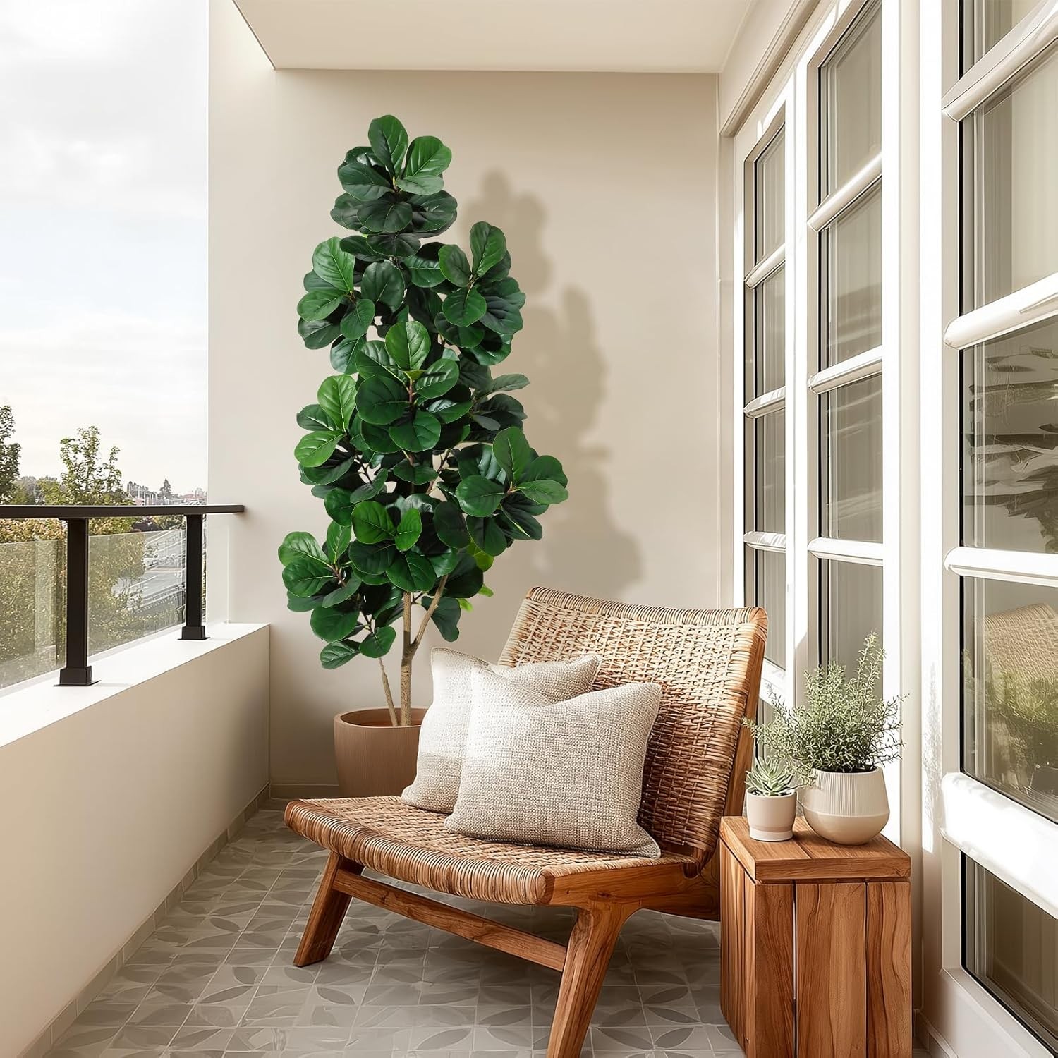Artificial Fiddle Leaf Tree 4/5/6FT Faux Plant Fake Ficus Lyrata Trees with Pot