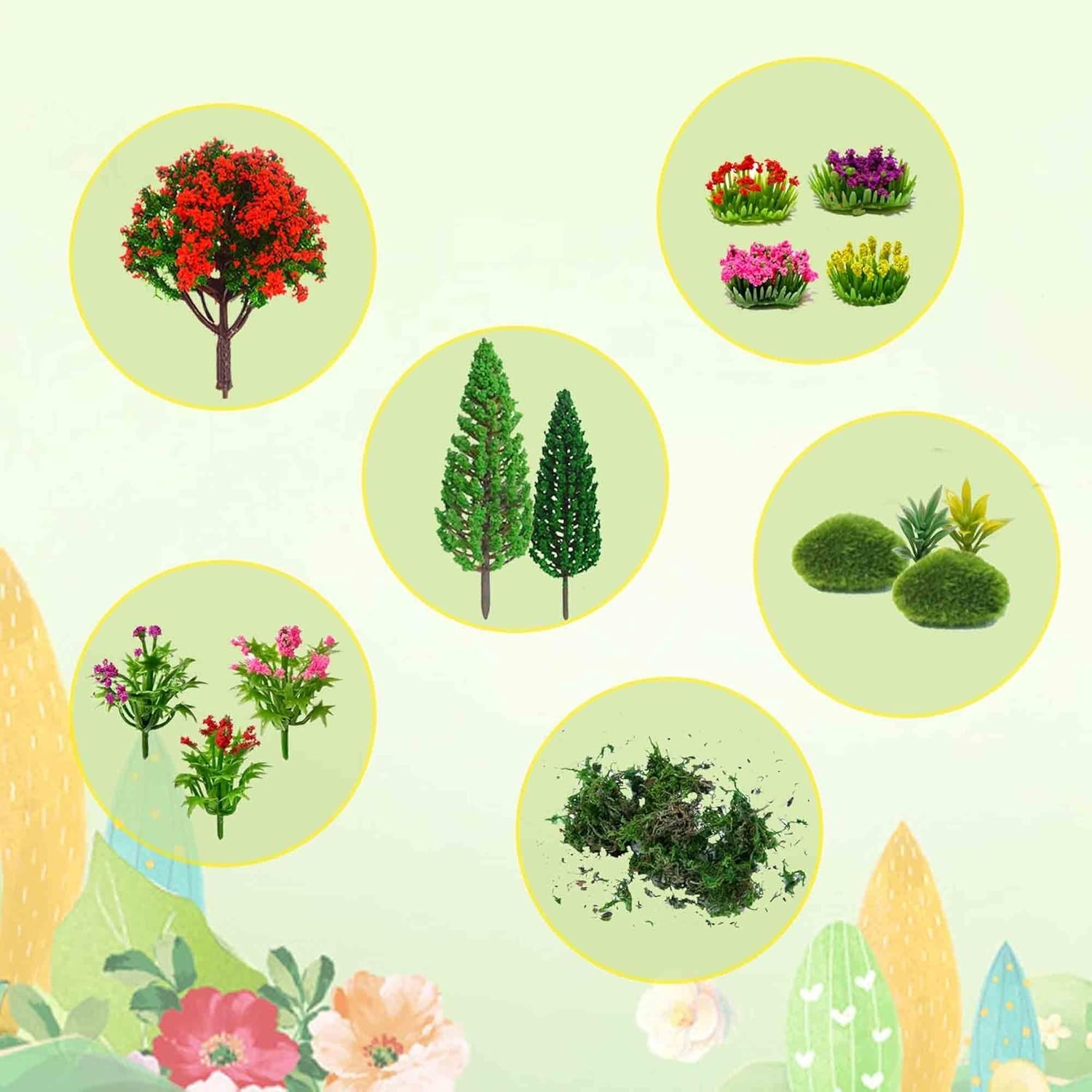 32pcs Model Trees Mixed Model Flower Trees Tree Artificial Fake Mini Flower D…