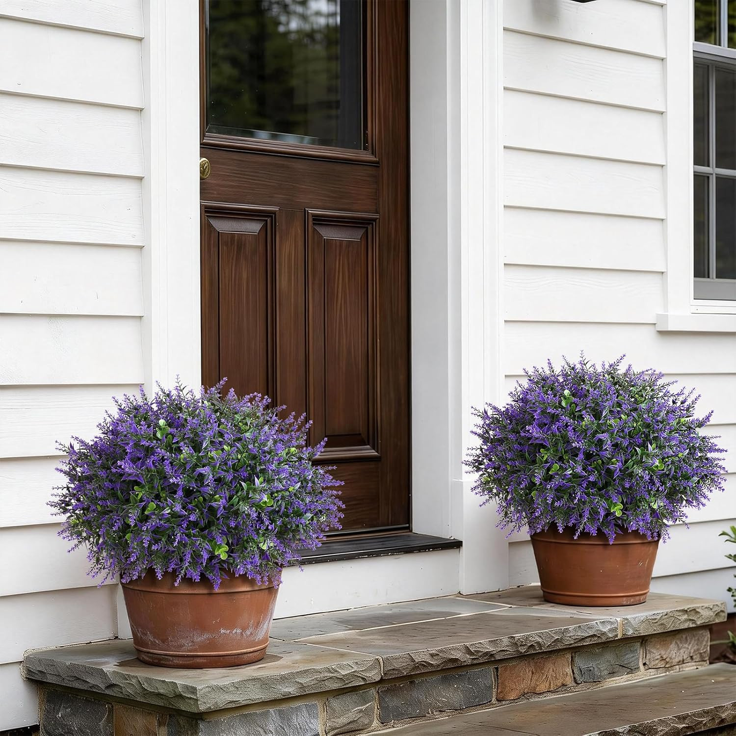 Set of 2 UV-Protected Eucalyptus & Lavender Topiary Trees for Home Decor