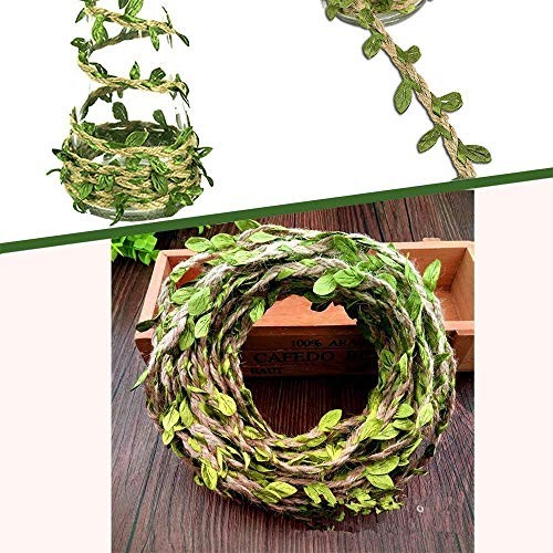 33 Feet Natural Burlap Ribbon,5MMjute Twine withArtificial Vine Fake Foliage