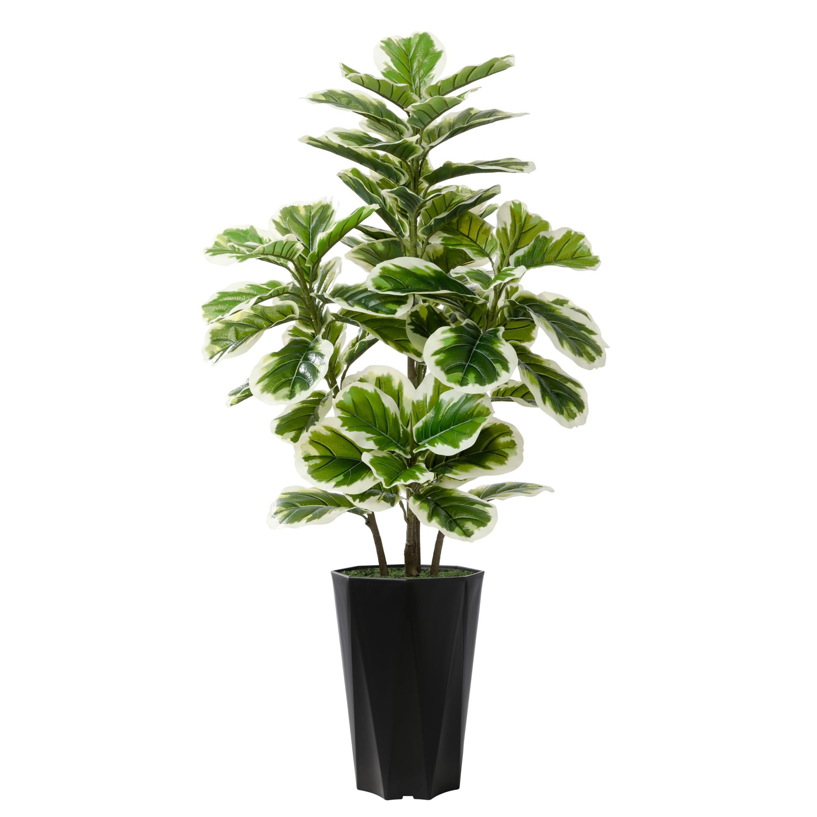 Artificial Fiddle Leaf Fig Tree 5FT Faux Rubber Plant with Black Diamond Pla…
