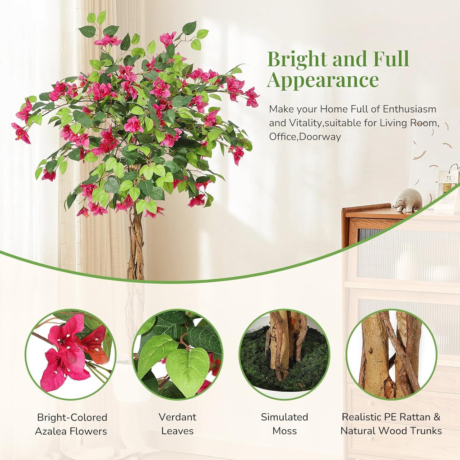 4/5/6FT Artificial Bougainvillea Tree Faux Tree with Wood Trunk and Pink Flowers