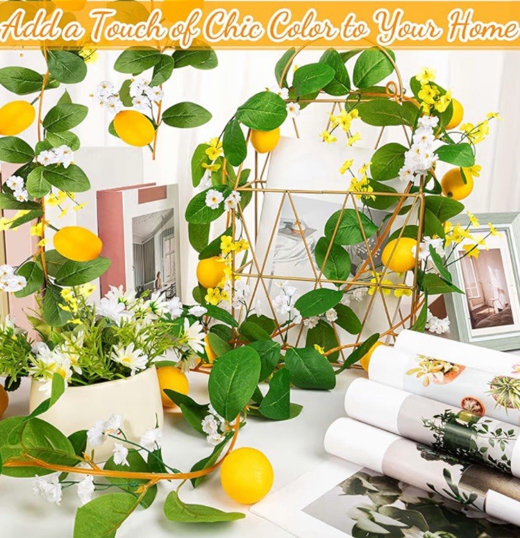 4 Pcs Artificial Lemon Flower Garland Vine, 28 Ft Fake Yellow Lemon Vines Silk F