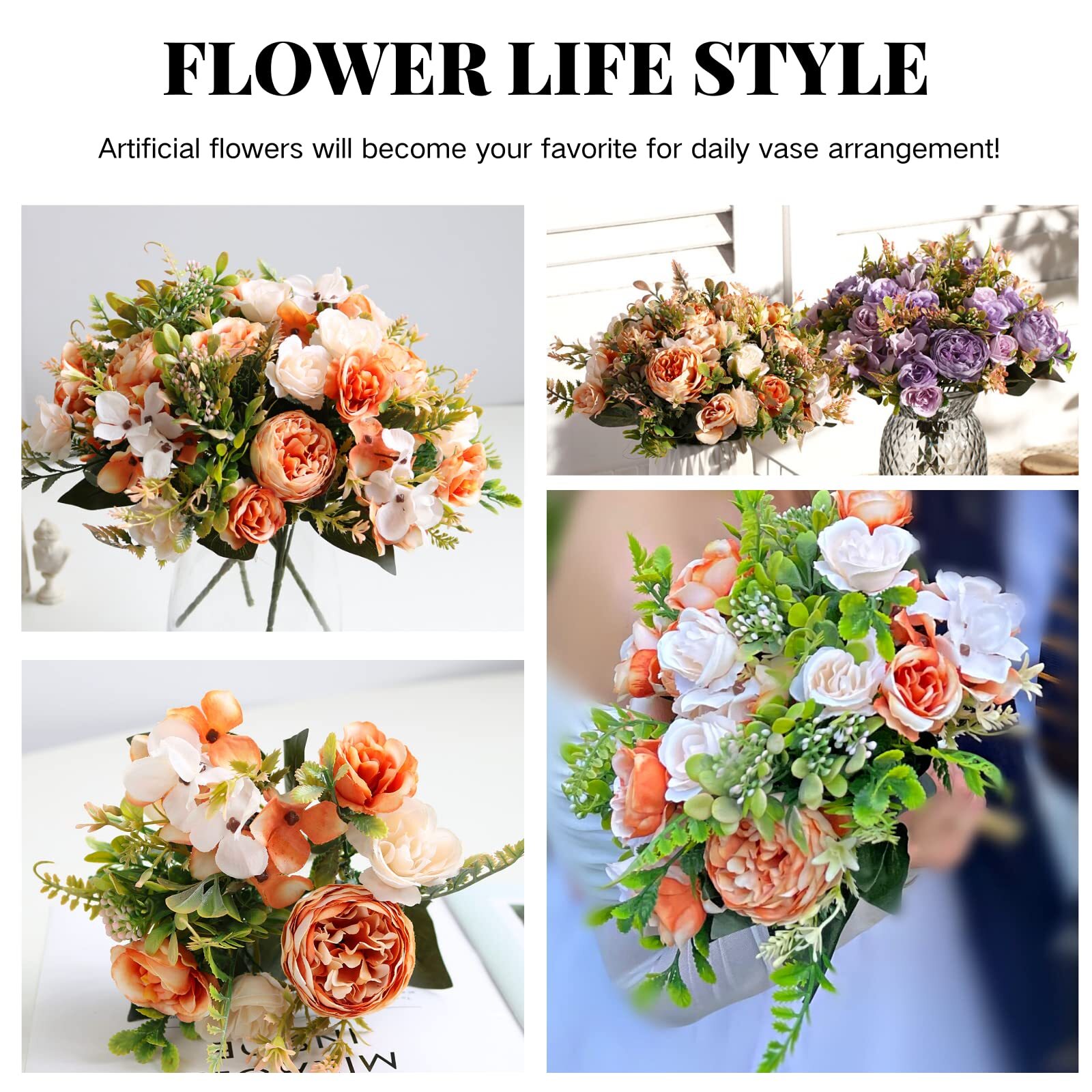 Artificial Flowers 2pcs Fall Fake Peonies Silk Hydrangea Flower Fall Rose Flower