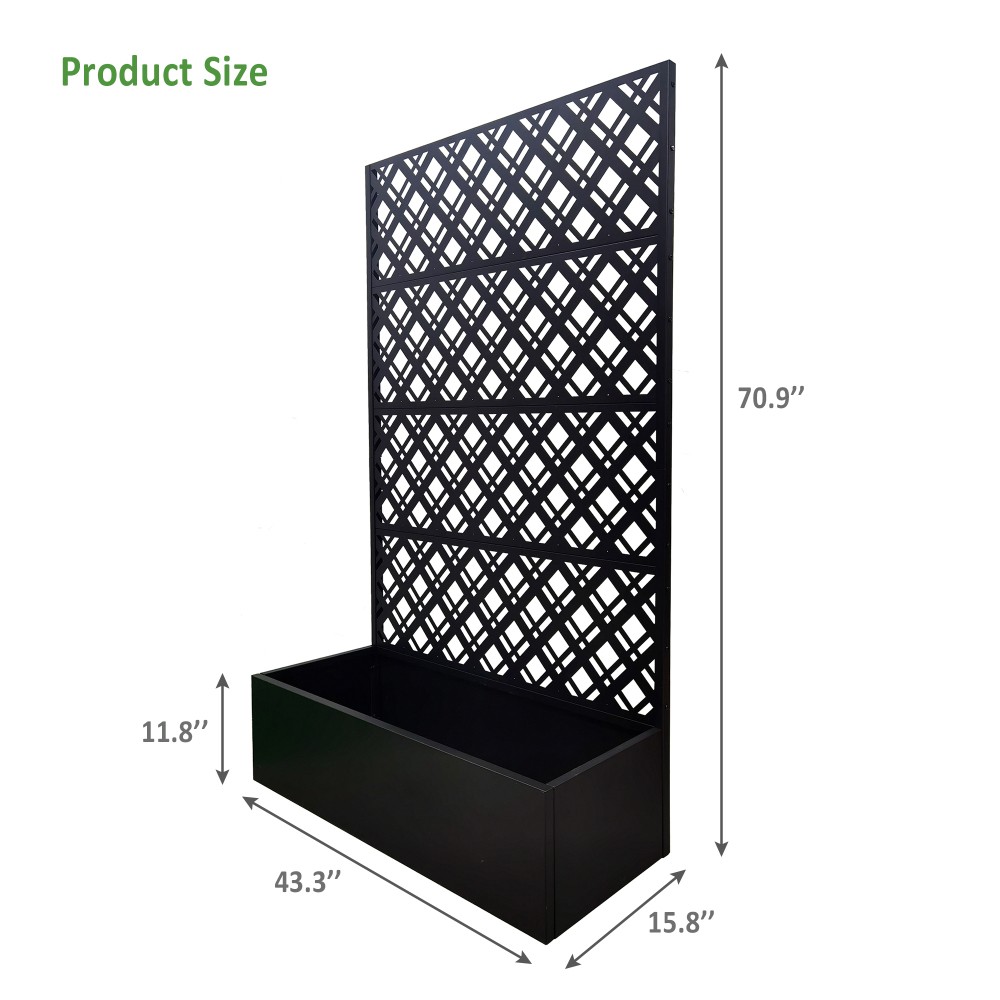 Metal Raised Garden Bed With Trellis, Black Planter Box For Backyard Patio