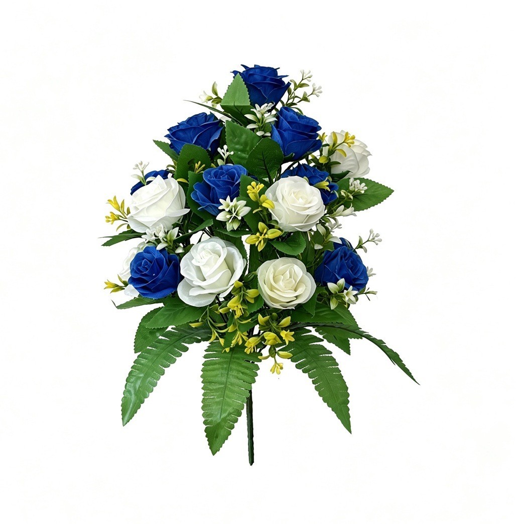 Artificial Rose Bouquets 2 Pack Blue White Green 43cm Low Maintenance Decor