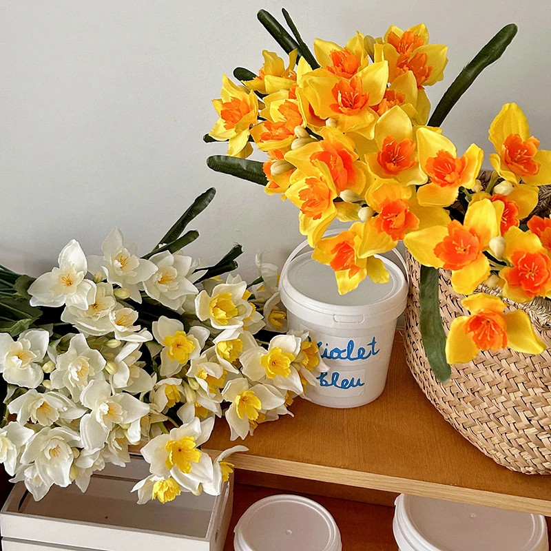 3/5/10Pcs Artificial Daffodils Flowers White Narcissus Spring Flower Fake Silk F