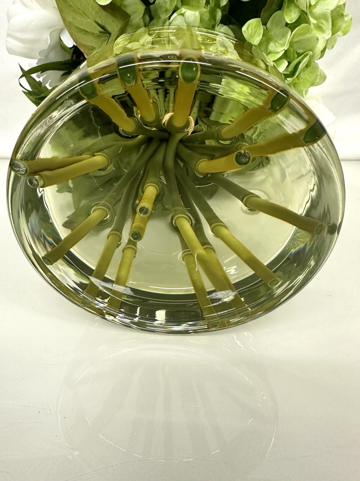 Artificial Peony Hydrangea and Tulip Glass Arrangement 13″ New