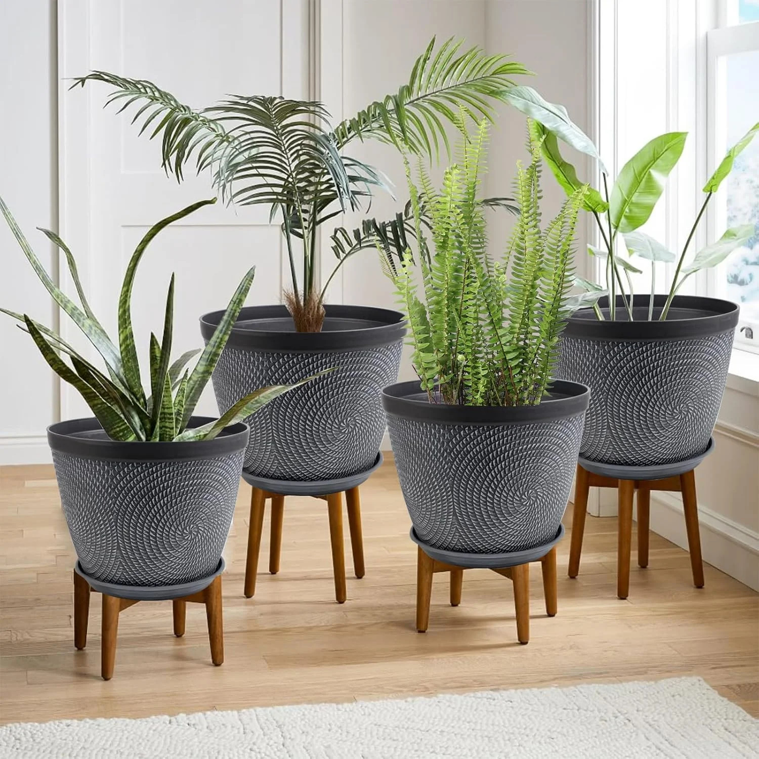 Quarut 4 Pack 8 Inch Flower Pots Planters for Outdoor Indoor, Plastic Plant Pots