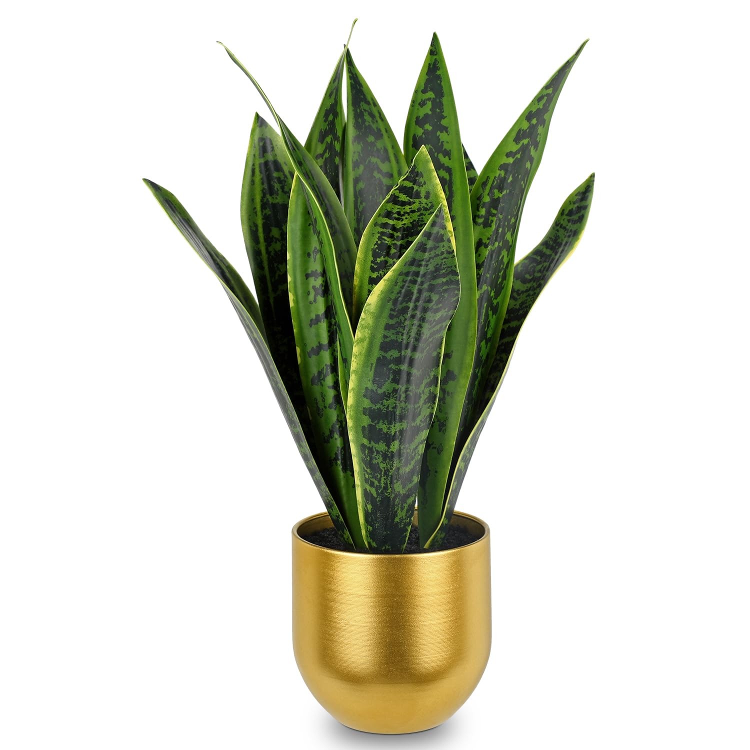 17 Inch Artificial Snake Plant In Gold Pot Faux Tropical Sansevieria Silk
