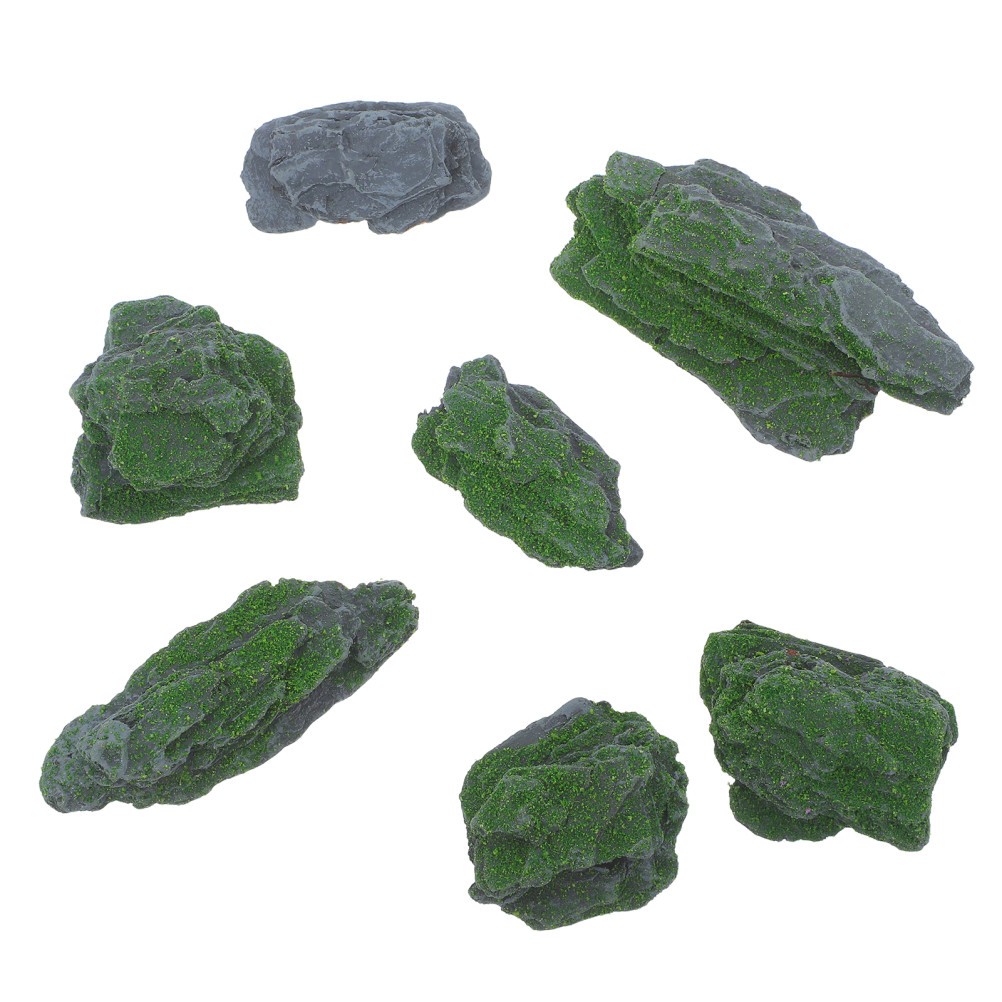 7Pcs Faux Landscape Rocks with Simulated Moss for Durable Decorative Use Grey