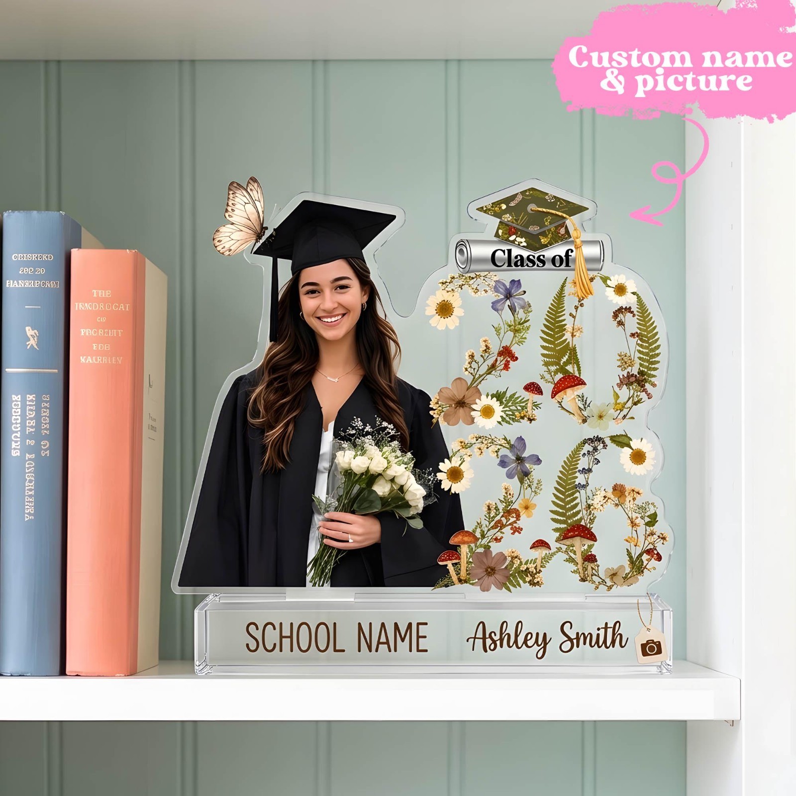 Custom Photo Wildflower Cottagecore Acrylic Block, Class of 2026 Graduation Keep