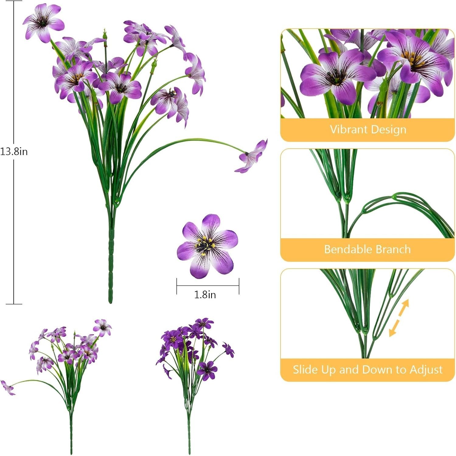 16 Bundles Artificial Flowers, UV Resistant Fake Pansy Silk Flowers, Realisti…