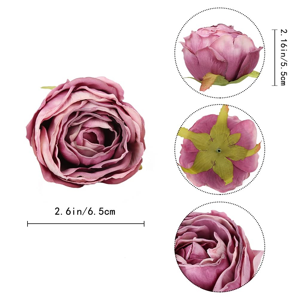IPOPU Roses Heads Dried Silk Flowers 25PCS Fake Roses Heads for Floral