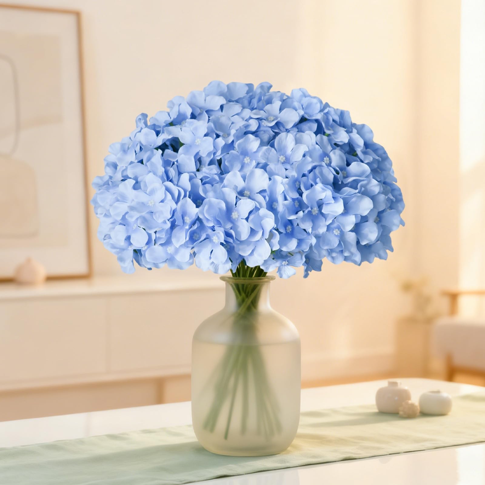 65Pcs Blue Hydrangea Artificial Flowers Bulk，Realistic Silk Fake Flowers with…