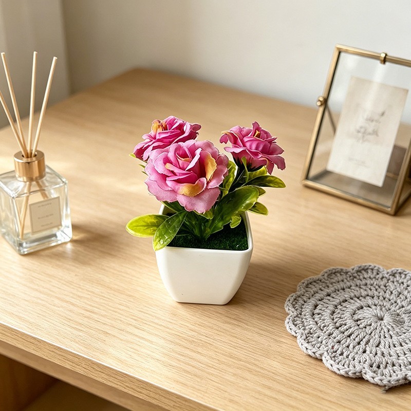Decorative 3 Fake Plant in White Square Pot – For Home Office Wedding