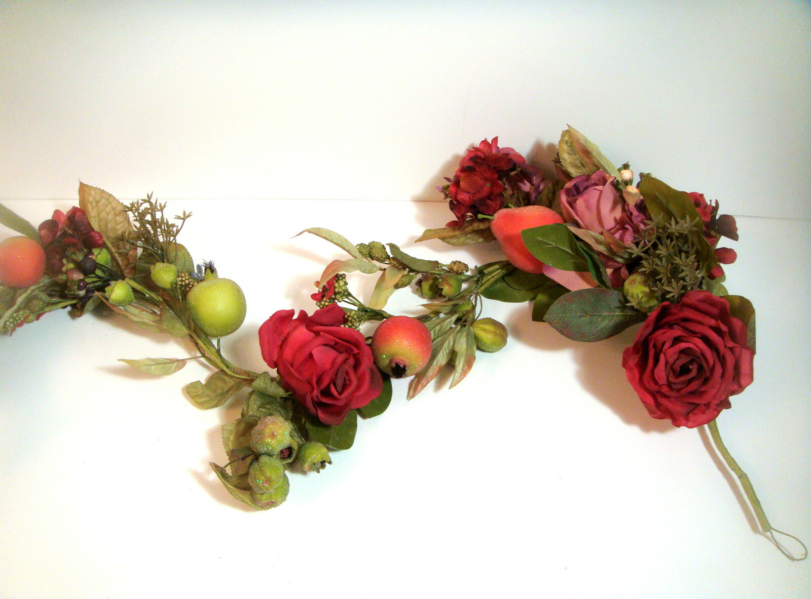 Raz Floral Garland with Roses, Hydrangea, Fruit and Berries 4 Foot