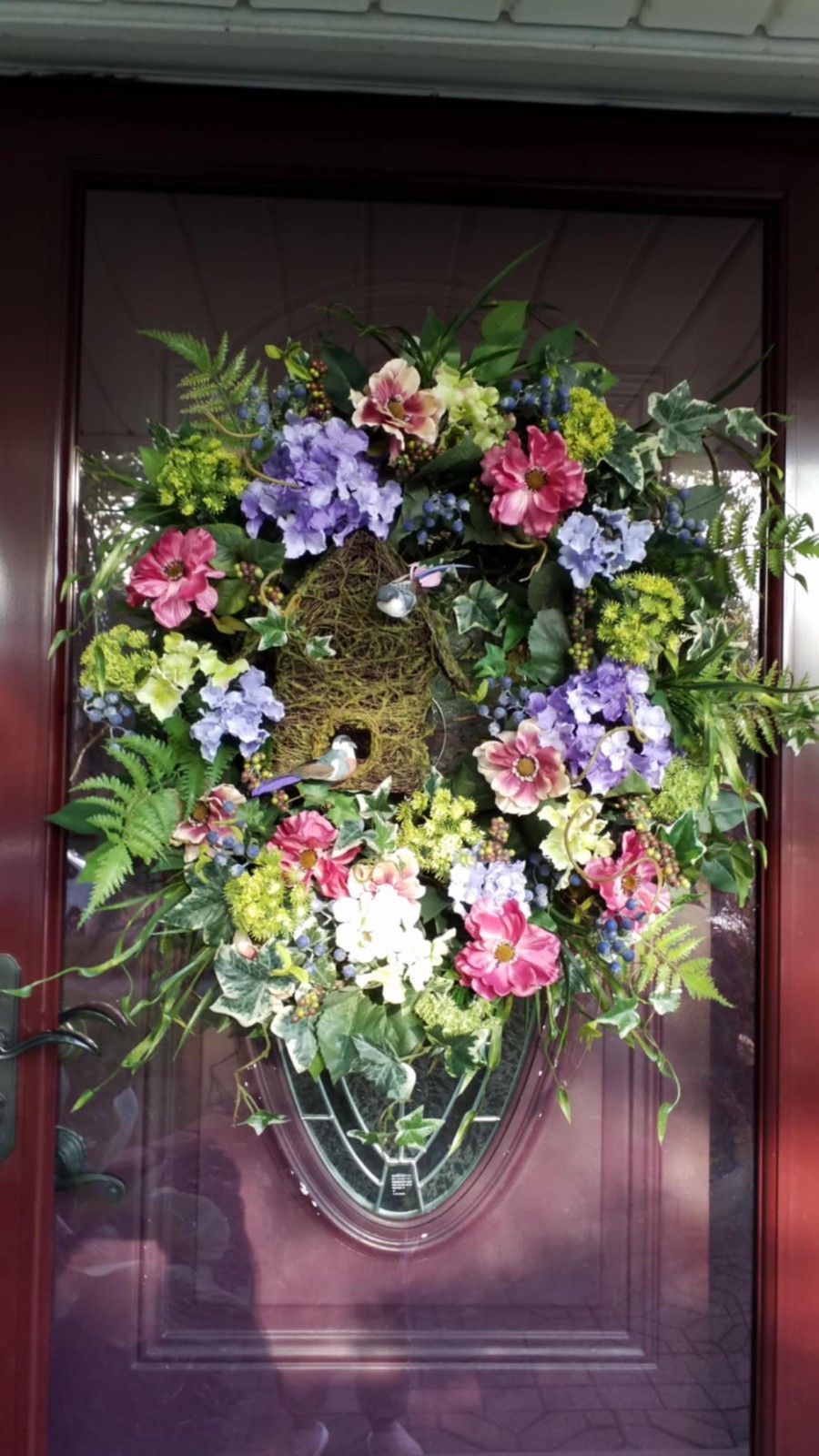 Flower Wreath Bird Decor Arrangement Spring Summer Wall Hanging