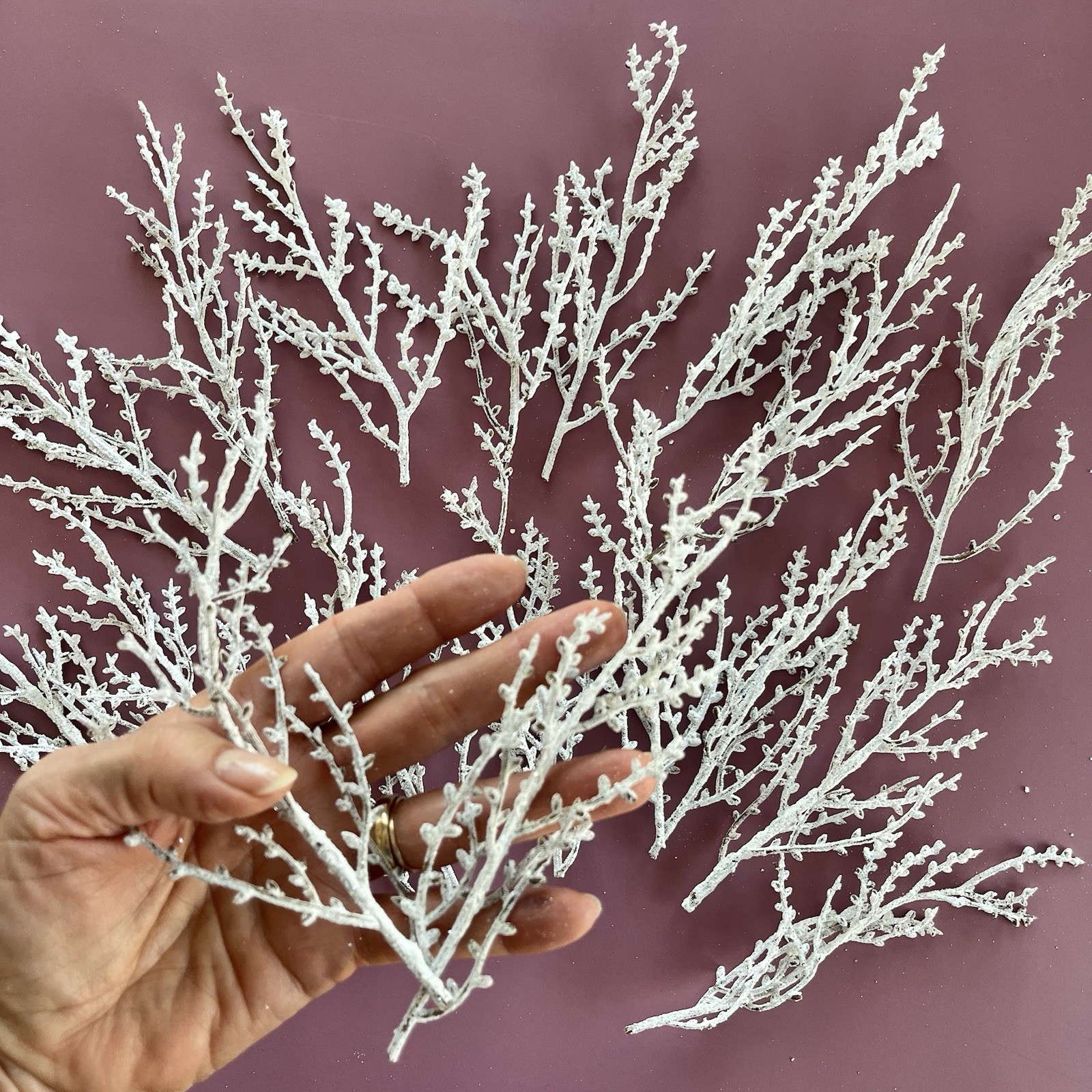14 Silver Floral Picks Glitter Sparkle & 18 White Flocked Sparkle Twigs Sprigs