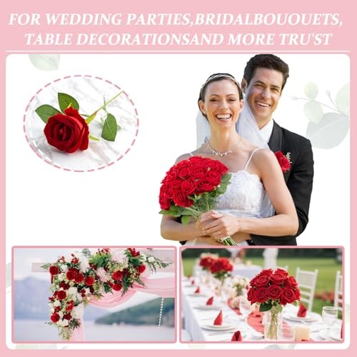 Cliselda 72pcs Red Velvet Artificial Roses Bulk Wedding Centerpieces