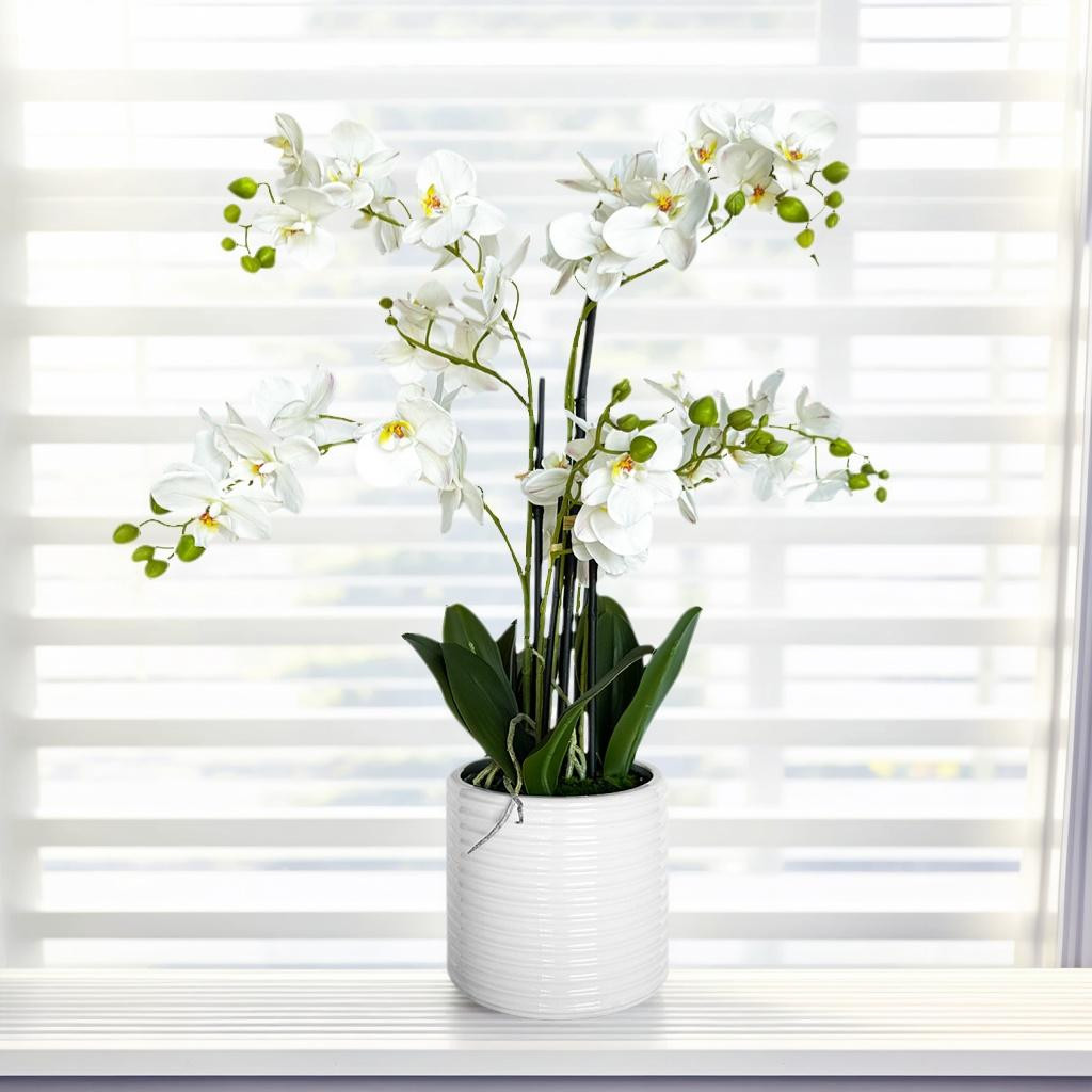 Artificial Orchid Flower Arrangement with Ceramic Pot Home Decor Tabletop Plante