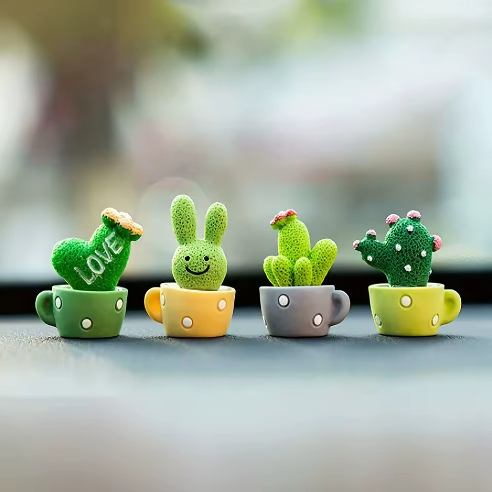 4PCS Artificial Resin Succulent Cactus Mini Plants Home Office Car Decor Set