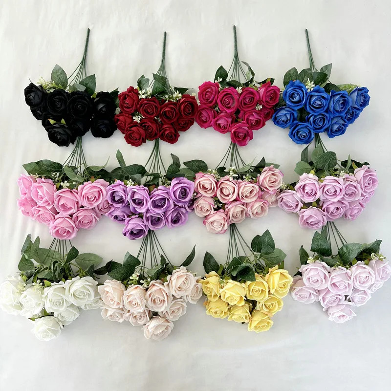 9 Heads silk Rose Artificial Flower Bouquet Home Table Vase Deco Floral