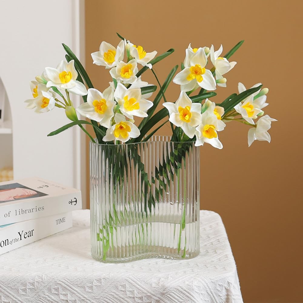 10 Pcs Artificial Daffodil Bouquet Faux Greenery Artificial Flower, 17.7 inch…