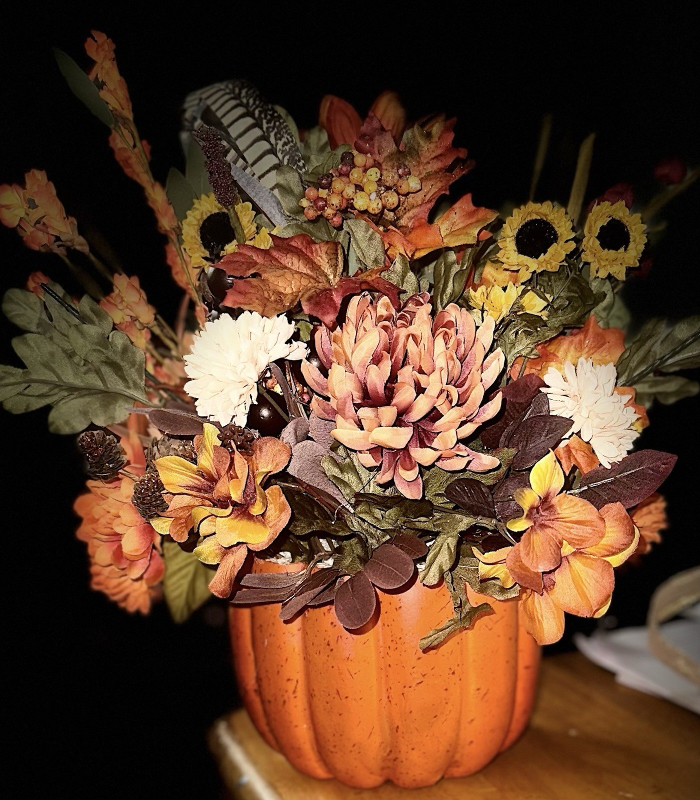 Fall Artificial Sunflower Floral Arrangement & Centerpiece in Orange Pumpkin