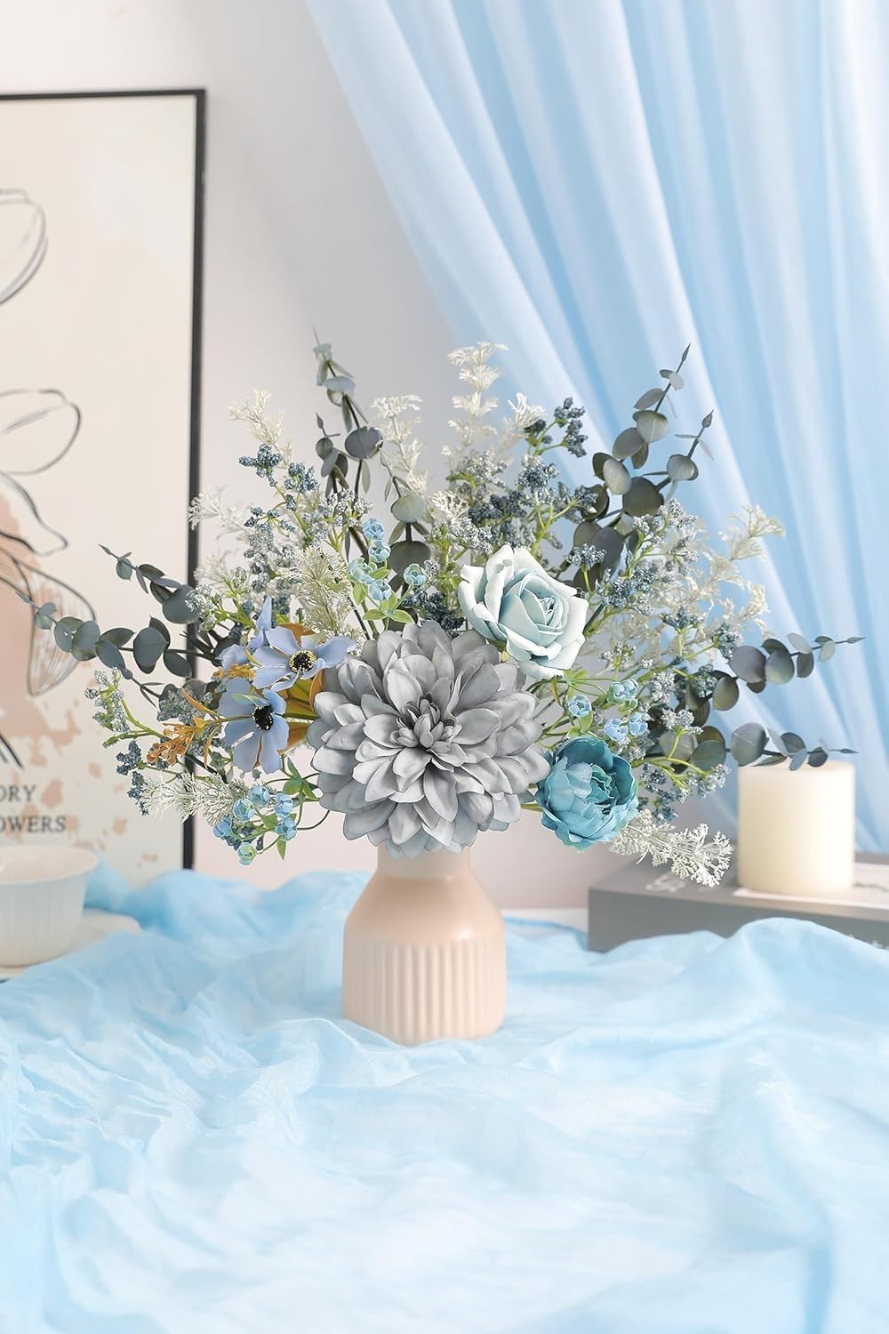 Artificial Flowers in Ceramic Vase, Brown Faux Flowers with Vase,Centerpieces Co
