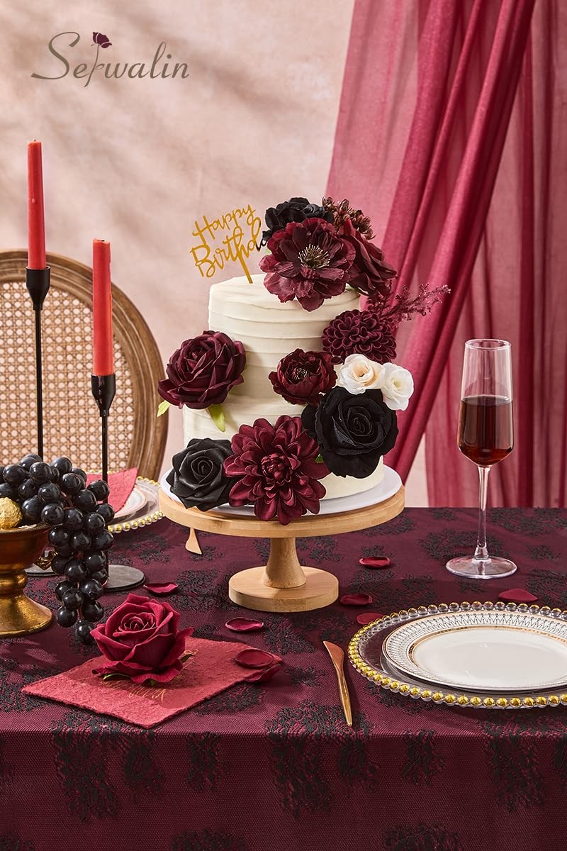 Artificial Burgundy Black Flowers Red Rose Silk Bridal Bouquet Table Decor