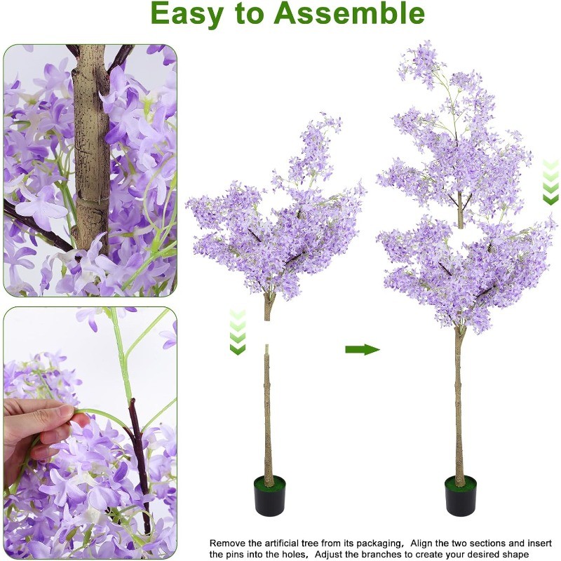 6FT Artificial Winter Jasmine Tree with Cement Base Pot Faux Floor Plant, Purple