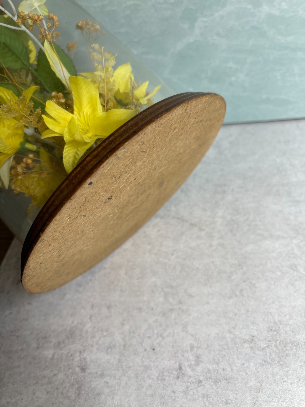 Vintage Butterfly Cloche Dome silk flowers yellow Wood Frame 9″