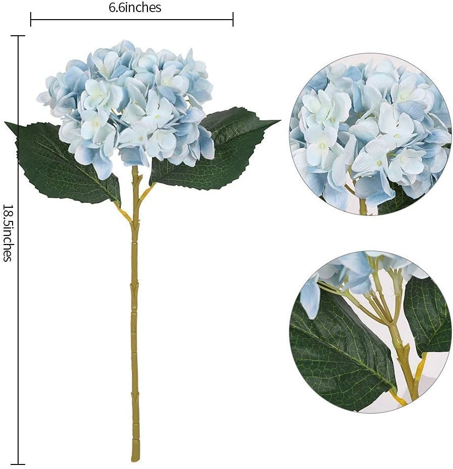 Blue Hydrangea Artificial Flowers 6pcs Faux Hydrangea Flowers, Fake Flowers