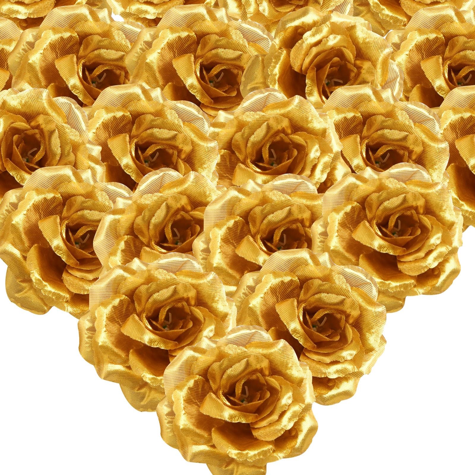 30 Pack Gold Roses Artificial Flowers, 3 Inch Fake Silk Gold Roses Head, Gold…