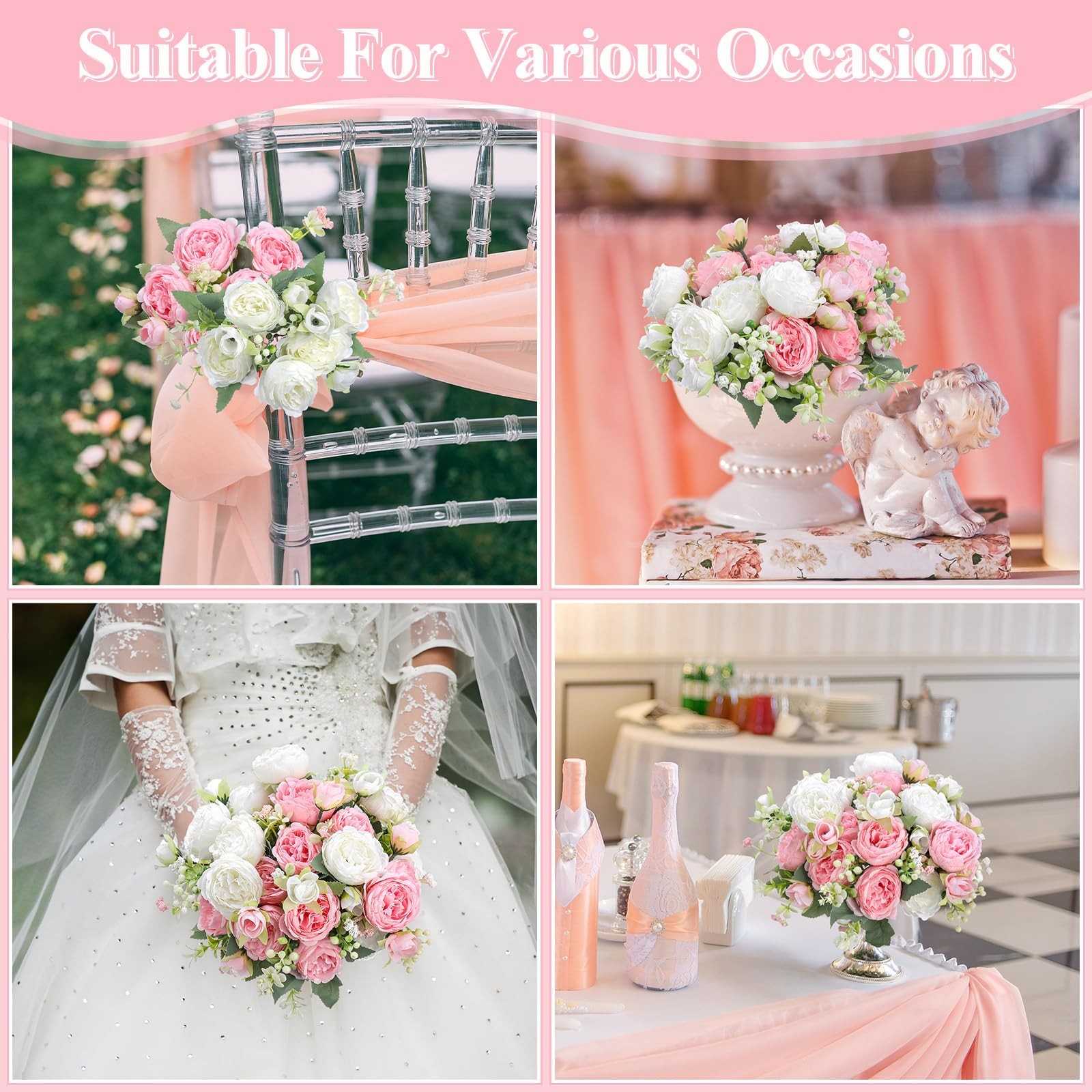 4 Bundles Peonies Artificial Flowers Silk Faux Peonies Wedding Artificial Flo…