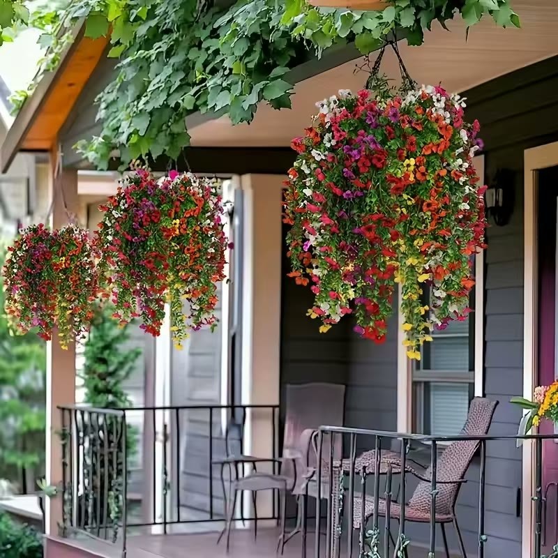 4PCS Artificial Morning Glory Vines UV Resistant Hanging Flowers Outdoor Decor
