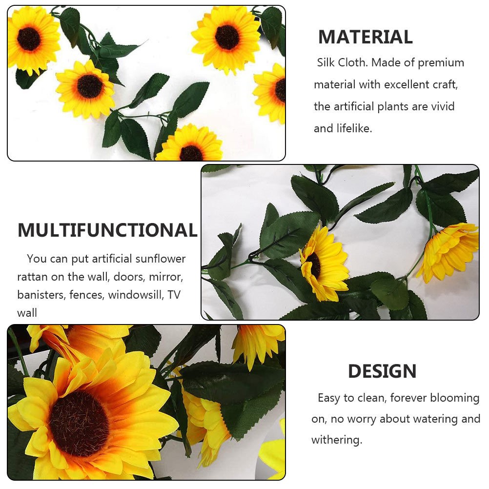 1Pcs Decorative Sunflower Rattan Garland Green Leaf Silk Wedding Party Decor