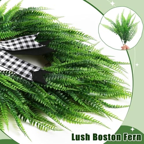 Wreaths for Front Door,22″ Spring Summer Greenery Boston Fern Leaf for Outdoor
