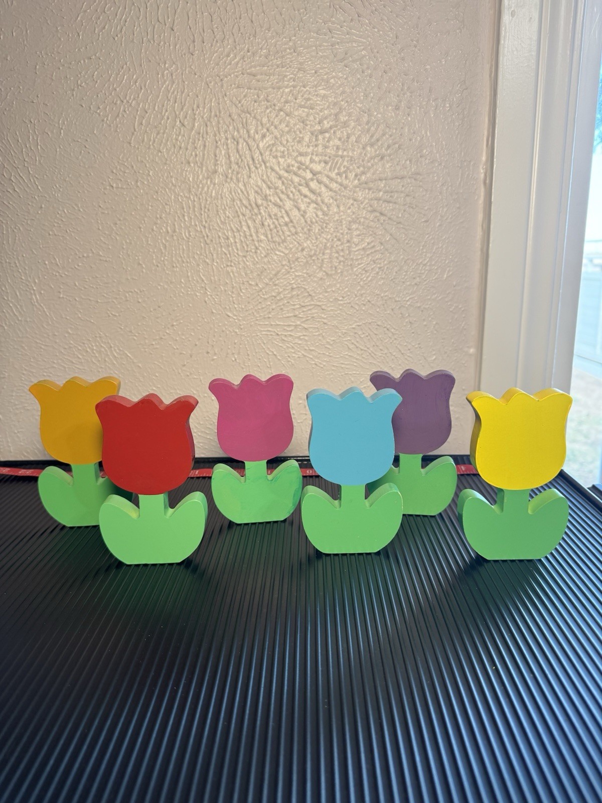 Wooden Multicolor Tulip Table Decor, Artificial Floral, 6 in Spring Set