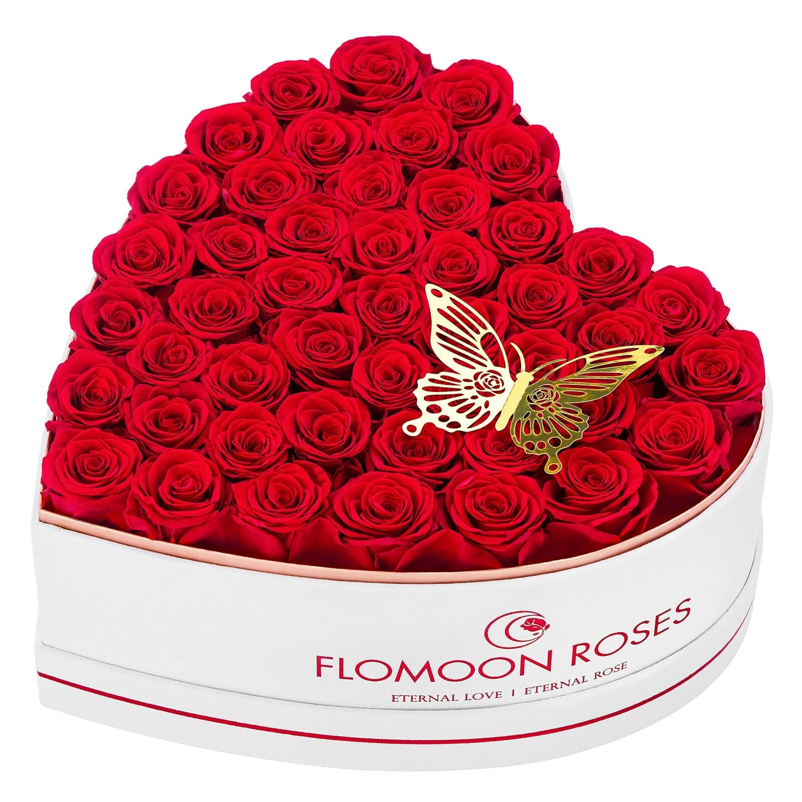 47-Piece Flowers Forever in Heart Shape Box, Preserved Roses Flowers Gifts fo…