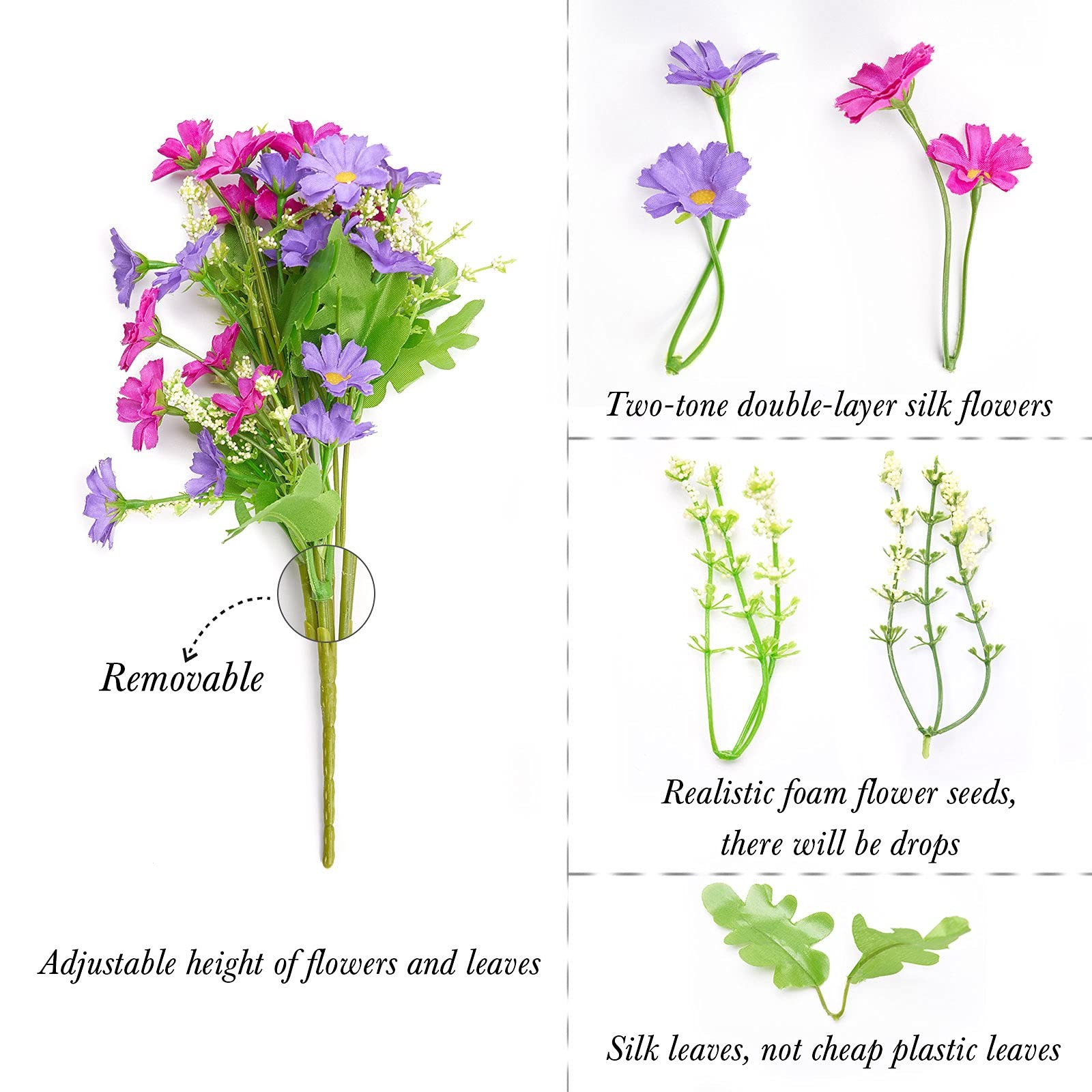 6 Bundles Outdoor Artificial Flowers for Decoration,Silk Flowers UV Resistant…