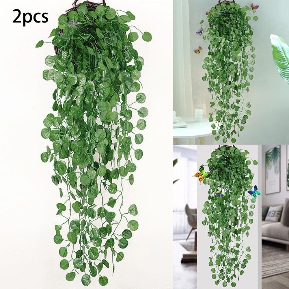 2PCS Artificial Hanging Plants Basket Pot Fake Vine Trailing Garden Wall Plants