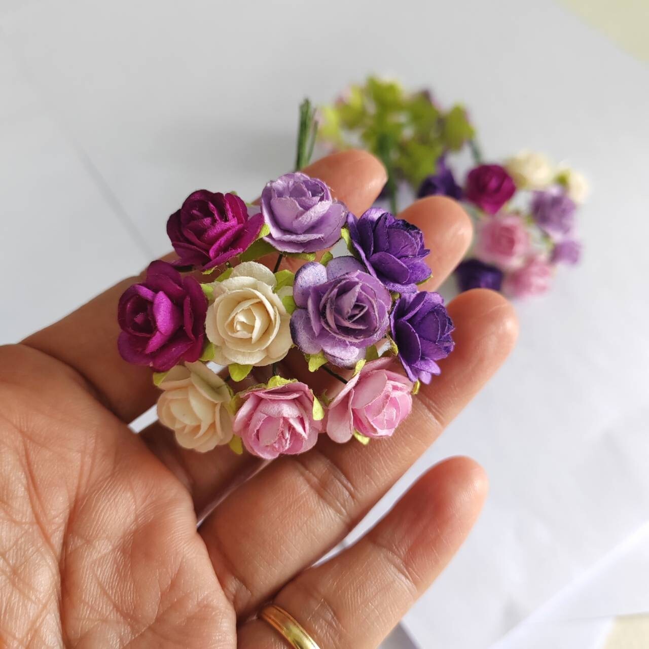100 (White-Purple tone) Artificial Flowers Rose Flower Paper Flower size 15-17mm