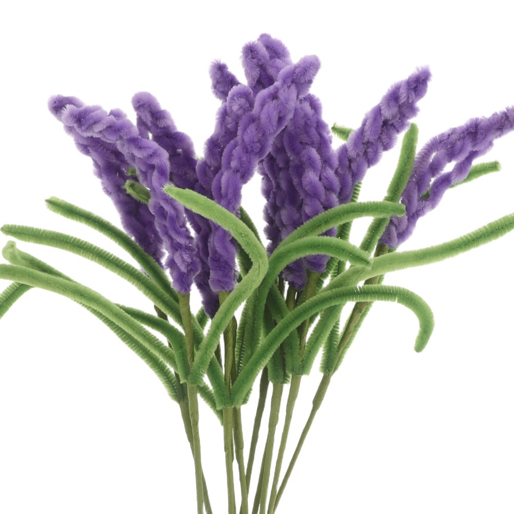 10 Pcs Fuzzy Chenille Stem Artificial Flowers Lavender Fake Bouquets