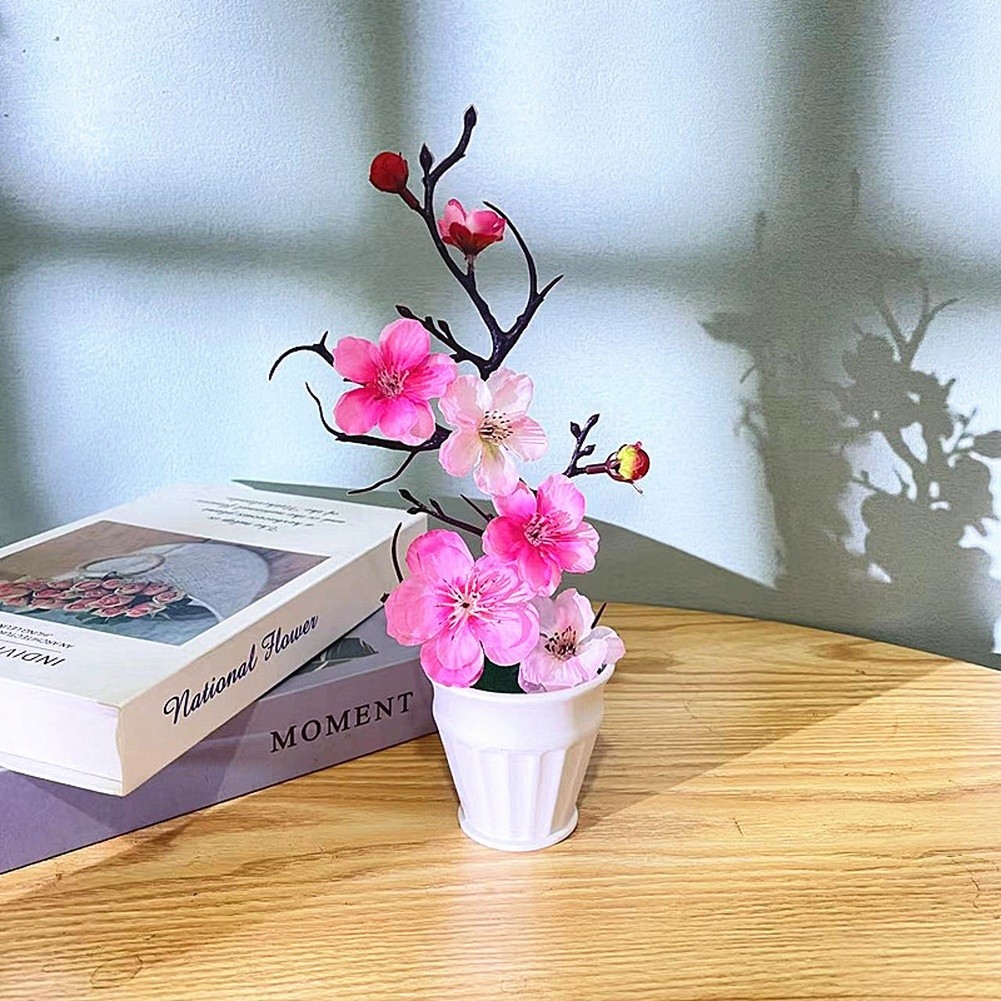 Realistic Artificial Plum Blossom in Pot for Living Room Bedroom For Desk