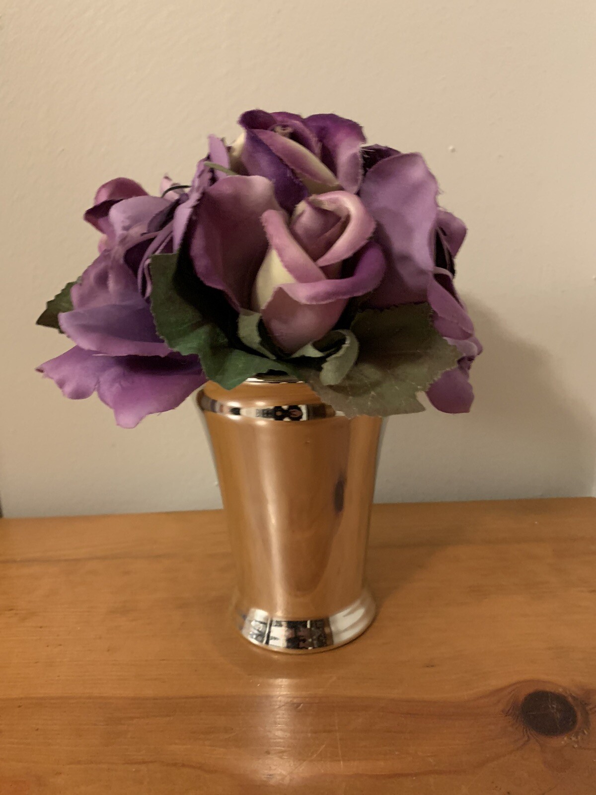 Gorgeous Roses in Mint Julep Cup 8” X 6” Shades Of Lilac, Violet, & Purple