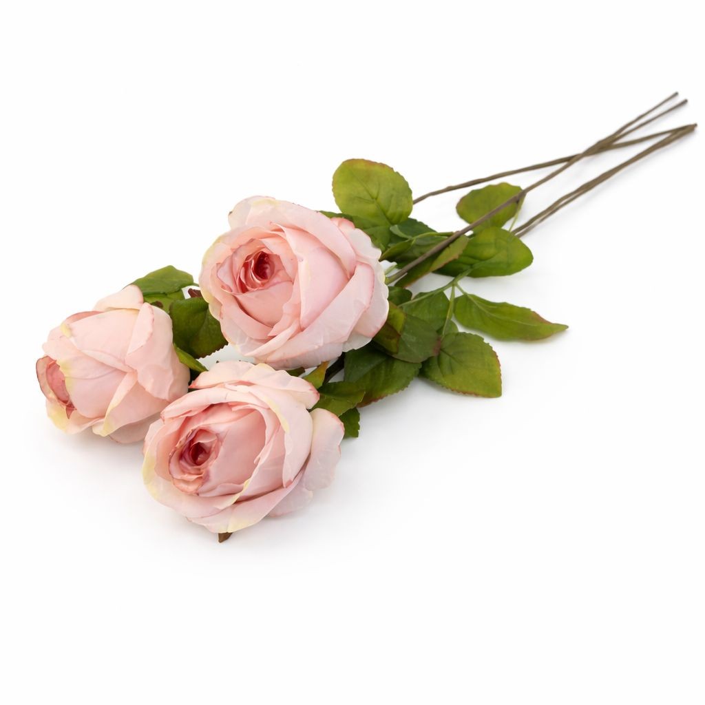 Blush Pink Artificial Roses Set Of 3 Fake Flower Stems Silk Roses Long Stem Wedd